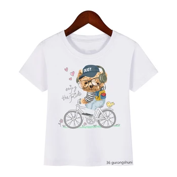 2022 Футболка с мотоциклетным рисунком Кавайного Медведя для мальчиков, Детская одежда с Мультяшным принтом, Футболка для девочек, футболка в стиле Хип-Хоп, высококачественные Топы