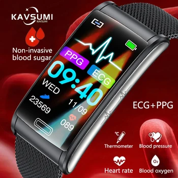 2023 Неинвазивный умный браслет с уровнем глюкозы в крови IP68, водонепроницаемые часы, ЭКГ + PTT, смарт-браслет для измерения артериального давления, сердечного ритма, здоровья