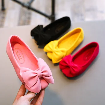 2023 г. новые однотонные туфли принцессы с бантом модный тренд обувь на плоской подошве для девочек