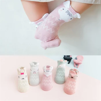5 Пар/лот, Хлопчатобумажные носки для мальчиков, Летние Сетчатые носки для новорожденных, Милые Носки с героями мультфильмов для девочек, Тонкие мягкие