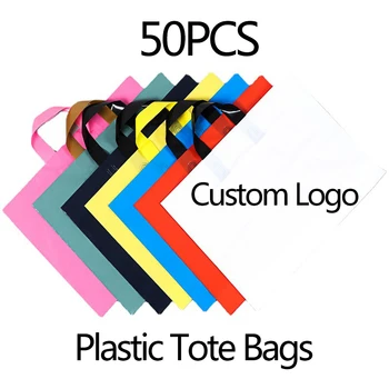 50шт Пластиковые сумки-Тоут Рекламные Подарочные Упаковочные пакеты Сумка для магазина Одежды Сумки для покупок детской одежды С логотипом