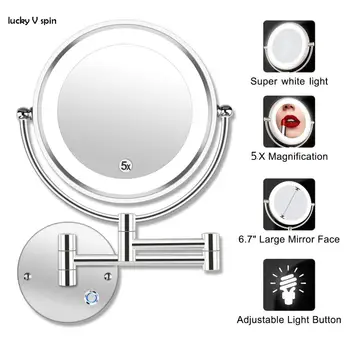8,5-дюймовое Светодиодное двустороннее Поворотное настенное зеркало для туалетного столика-увеличение 3x, 5x, 10x, Удлинитель 13,7 
