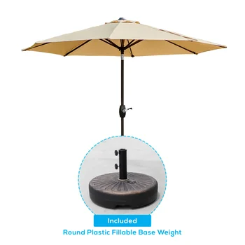 9-футовые зонтики для патио с бронзовым пластиковым основанием в комплекте, бежевого цвета