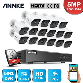 ANNKE H.265 + 5MP Ultra HD 16CH DVR Система Видеонаблюдения 16 шт. Наружная 5MP EXIR Камера Ночного Видения Комплект Видеонаблюдения