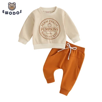 EWODOS/ Комплект одежды из 2 предметов для Маленьких мальчиков, Комплект брюк, Толстовка с длинными рукавами и буквенным Принтом на Хэллоуин + Эластичные Штаны для Маленьких Осенних Комплектов