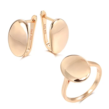 Kinel/ Модные глянцевые висячие серьги и кольца из розового золота 585 пробы, простые овальные кольца для женщин, высококачественный набор ювелирных украшений на каждый день