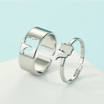 Kinital2022 Простая резьба серебряный енот изысканное и стильное кольцо из нержавеющей стали Рождественская пара ювелирных изделий с животными