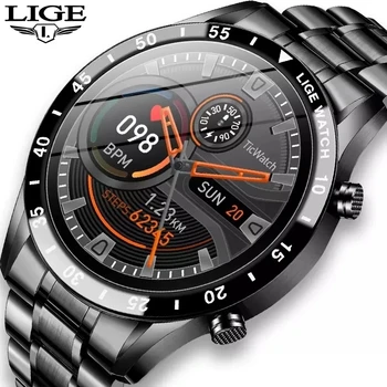 LIGE 2023 Полный круг сенсорный экран стальной ремешок роскошный Bluetooth вызов Мужские смарт-часы Водонепроницаемые спортивные часы для фитнеса + коробка