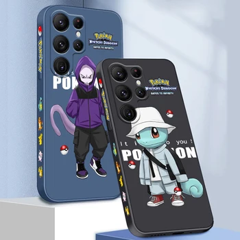 Pokemon Mewtwo Милый Сквиртл Жидкая Левая Веревка Для Samsung Galaxy S23 S22 S21 S20 FE S10 Ultra Plus Lite 5G Чехол Для Телефона