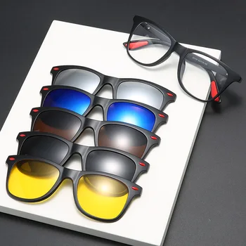 TR Frame Upgrade Магнитно Поляризованные 6 шт. Солнцезащитные очки с Клипсой для Женщин и Мужчин для Ночного Вождения, Солнцезащитные очки в стиле Ретро, UV400, Очки