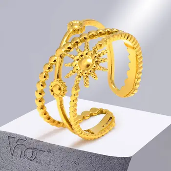 Vnox Шикарные Женские кольца на кулак с Луной и звездой, кольцо на палец с космической планетой из нержавеющей стали золотого цвета, ювелирные изделия в стиле Бохо