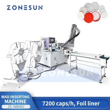 ZONESUN Изготовленная на заказ Индукционная машина для вставки пыжей с устройством подачи крышек Производство упаковки для пластиковых бутылок из алюминиевой фольги ZS-WIM02
