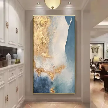 Абстрактная толстая современная картина маслом ручной работы, скандинавское темно-синее золотое произведение искусства, карта морского пейзажа, холст, картина, декор для гостиной
