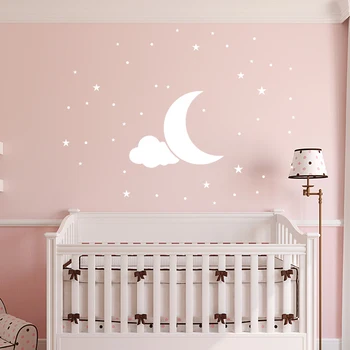 Белая/Золотая/Розовая Луна, облака, Звезды, Точки, Наклейки на стену для детской комнаты, Мебель для детской комнаты, Декоративные наклейки, наклейки на стены