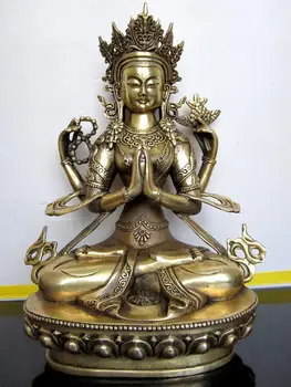 Бодхисаттва Гуаньинь, четырехрукий Авалокитешвара, статуя Будды из чистой меди, статуя, фигура, тибетский буддизм~
