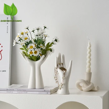 Вазы, Белая керамическая ручная ваза для гидропонной цветочной композиции, Домашний декор в скандинавском стиле, Украшение рабочего стола в офисе, Гостиная