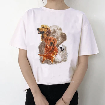 Горячая винтажная футболка с принтом золотистого ретривера и животных, женский летний топ, женская милая футболка, женская белая футболка, футболки для влюбленных