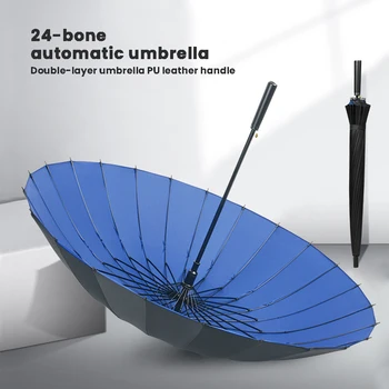 Деловые зонты с 24 костями, двухсторонние, мужские, ветрозащитные, Плюс Широкий Зонт с автоматическим открытием, защита от ультрафиолета, Металлический Прямой Длинный зонт