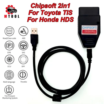 Диагностический инструмент Chipsoft J2534 Pro VCI для Toyota TIS Techstream V18.00.008 и Honda HDS 3.102.051 2 в 1 Кабельном OBD сканере