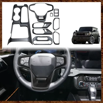 Для Ford Bronco 2021 2022, внутренняя крышка, панель переключения передач, внутренняя чаша дверной ручки, крышка рулевого колеса, ABS из углеродного волокна
