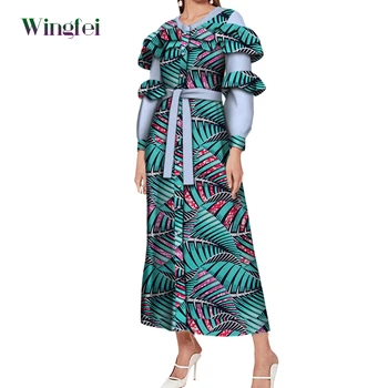 Женские платья в африканском стиле от Bazin Riche, женская рубашка, Длинное платье с поясом, Традиционная африканская женская одежда в стиле дашики, WY5893