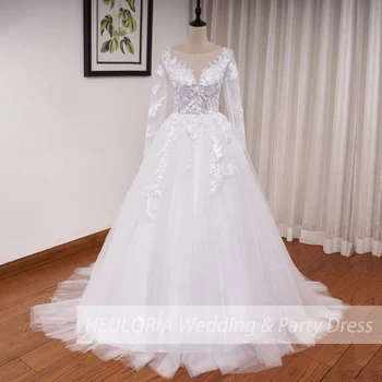 Женское свадебное платье с V образным вырезом и длинным рукавом, расшитое блестками, трапециевидное платье невесты Robe De Mariee, свадебное платье невесты