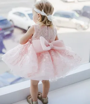 Изготовленное на заказ Розовое пышное платье для маленьких Девочек, многослойное тюлевое платье маленькой Принцессы на Первый День Рождения, праздничное платье для Девочек