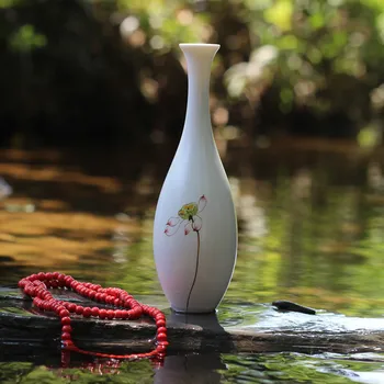 Керамическая ваза Цзиндэчжэнь, Креативное украшение, Ручная роспись, Белая фарфоровая бутылка с лотосом, Гидропонный цветок
