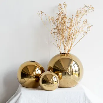 Керамические вазы с гальваническим покрытием, Золотые Сферические вазы для цветов для свадебной вечеринки, центральное украшение домашнего офиса, Декор стола