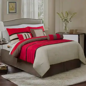 Комплект постельного белья из 12 предметов, Стеганое одеяло Cirena Microsuede с комплектом простыней из 6 предметов, умными карманами и декоративными подушками, Всесезонная кровать