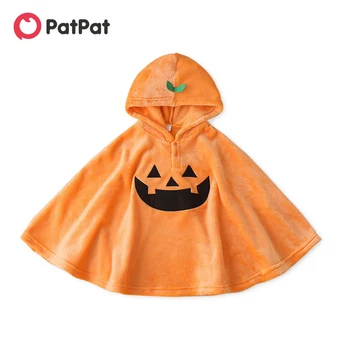 Костюмы PatPat на Хэллоуин, аппликация в виде тыквы, Оранжевая одежда с капюшоном для маленьких девочек, Плащ, пальто для малышей, наряд на Хэллоуин 0-3 лет