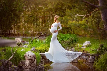 Кружевной Реквизит для фотосъемки беременных с длинным рукавом, платье для фотосессии с открытыми плечами, платья для беременных женщин для беременных