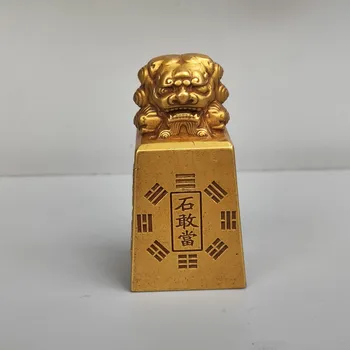 Мини-статуя Золотого Льва, Китайская декоративная скульптура по Фэн-Шуй, Статуя ручной работы, Печать Льва, украшение для рабочего стола, Орнамент