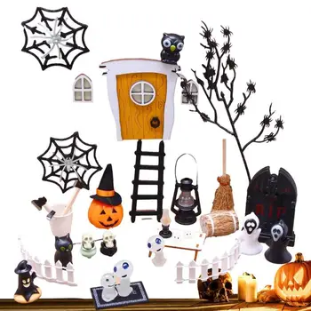 Миниатюры на Хэллоуин для кукольного домика, игрушка ужасов на Хэллоуин, 35 штук, Фигурка скелета-паука, Садовый пейзаж на Хэллоуин