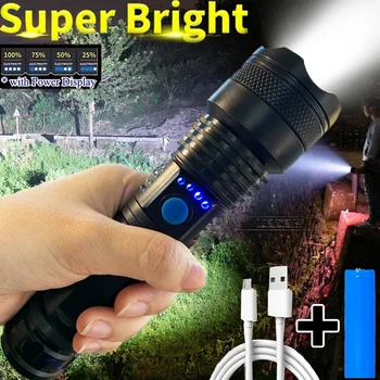 Мощный светодиодный фонарик 3 режима USB Перезаряжаемый Открытый яркий тактический фонарь Портативный Водонепроницаемый Фонарь для самообороны Кемпинг