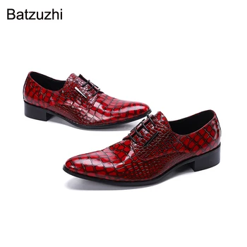 Мужские модельные туфли Batzuzhi из красной кожи для вечеринок и свадеб/Деловые туфли-Оксфорды с острым носком, мужские Роскошные туфли ручной работы
