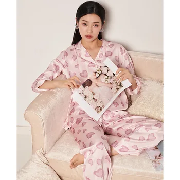Новая Пижама Shangxin из Персикового Сердца, Сладкого Ледяного Шелка, Женская Пижама с Длинным рукавом pigiami donna loungewear, женская