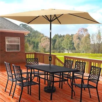 Обеденный стол для бистро в патио на открытом воздухе с отверстием для зонтика для сада или лужайки, черный