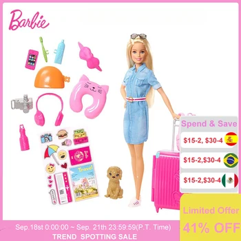 Оригинальная кукла Барби, Модница-блондинка, Дорожный набор, Одежда для кукол, Аксессуары, багаж принцессы, Игровой домик, детские игрушки для девочки, подарок