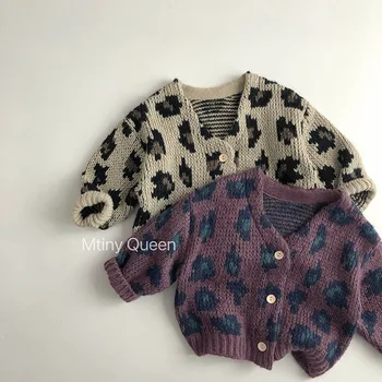 Осенняя Новая детская одежда Леопардовые Свитера для девочек Модные Вязаные Кардиганы Свитер для мальчиков