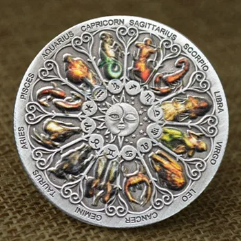 Памятная монета 12 Монет Коллекции Constellation Цвет монеты Выпечка Серебряная Эмаль Трехмерное Тиснение Позолоченный значок