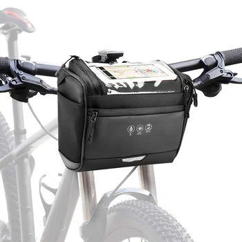 Передняя сумка для велосипедной корзины на руле, Водонепроницаемая сумка для хранения большой емкости 3,5 л, аксессуары для велосипедных прогулок с окошком сенсорного экрана