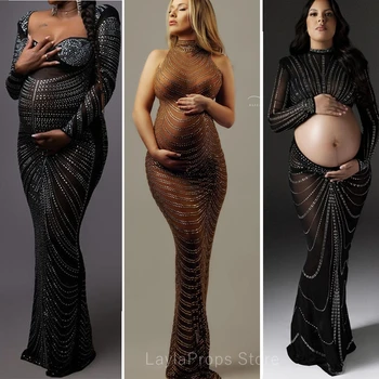 Платья для беременных для фотосессии, Макси Вечерние, Сексуальные, для беременных, Элегантные, Облегающие, без рукавов, Вечерние, Эластичные, Со стразами, Боди-кон