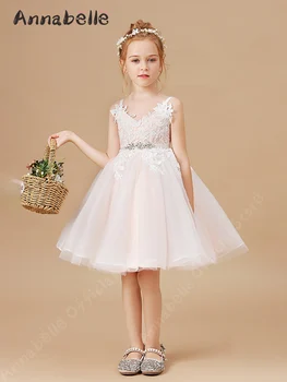 Платья с цветочным узором Annabelle для девочек, Свадебное платье на бретельках с V-образным вырезом, летнее праздничное платье для девочек, костюмы для ведущих