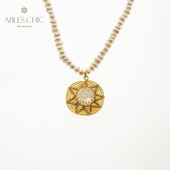 Плетеное кружево из 14-каратного золота, ожерелье с подвеской в виде звезды из лунного камня, Сетчатая цепочка из жемчуга в стиле барокко, ожерелья из натуральных драгоценных камней, обернутые проволокой