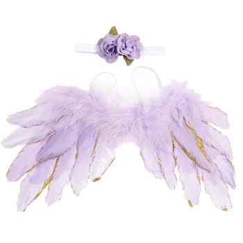 Реквизит для фотосъемки ребенка, позирующего с крыльями из перьев и цветочной повязкой на голову, подарок для душа для младенцев