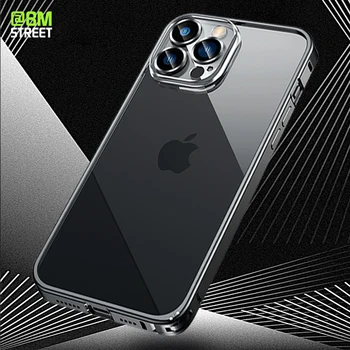 Роскошный металлический чехол для телефона iPhone 12 13 14 Pro Max 14 Алюминиевая рама, Прозрачная задняя панель с защитной пленкой из закаленного стекла