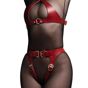Сексуальный горячий женский облегающий кожаный комплект нижнего белья с регулируемой подвязкой femme sexy matériel