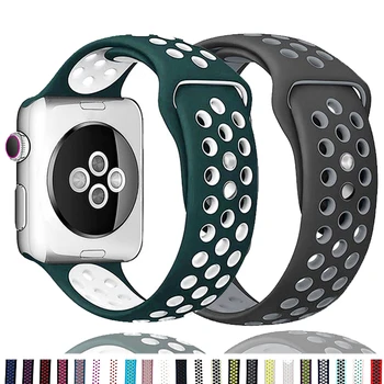Силиконовый ремешок для Apple Watch band 44 мм 40 мм 38 мм 42 мм Дышащий наручный ремень Спортивный браслет iWatch serie 6 SE 5 4 3 40 42 44 мм