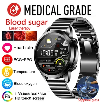 Смарт-Часы с Сапфировым Стеклом ECG + PPG, Мужские Часы для измерения уровня глюкозы в крови, Пульса, Артериального Давления, Кислорода в крови, Мониторинга здоровья, Умные Часы